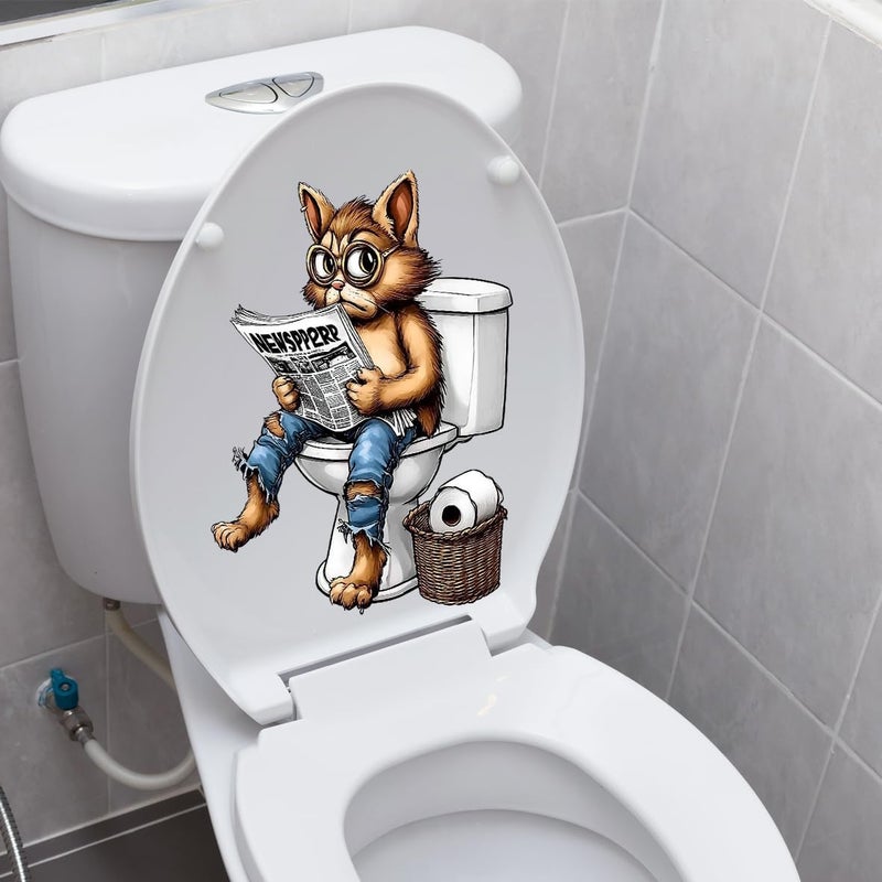 Iprokiu Funny Animal Toilet Seat Cover Decal Waterproof Cartoon Dog Cat Toilet Seat Lid Sticker Dinosaur Duck Washroom Bathroom Decal Home Wall Sticker (Cat) - Image 1